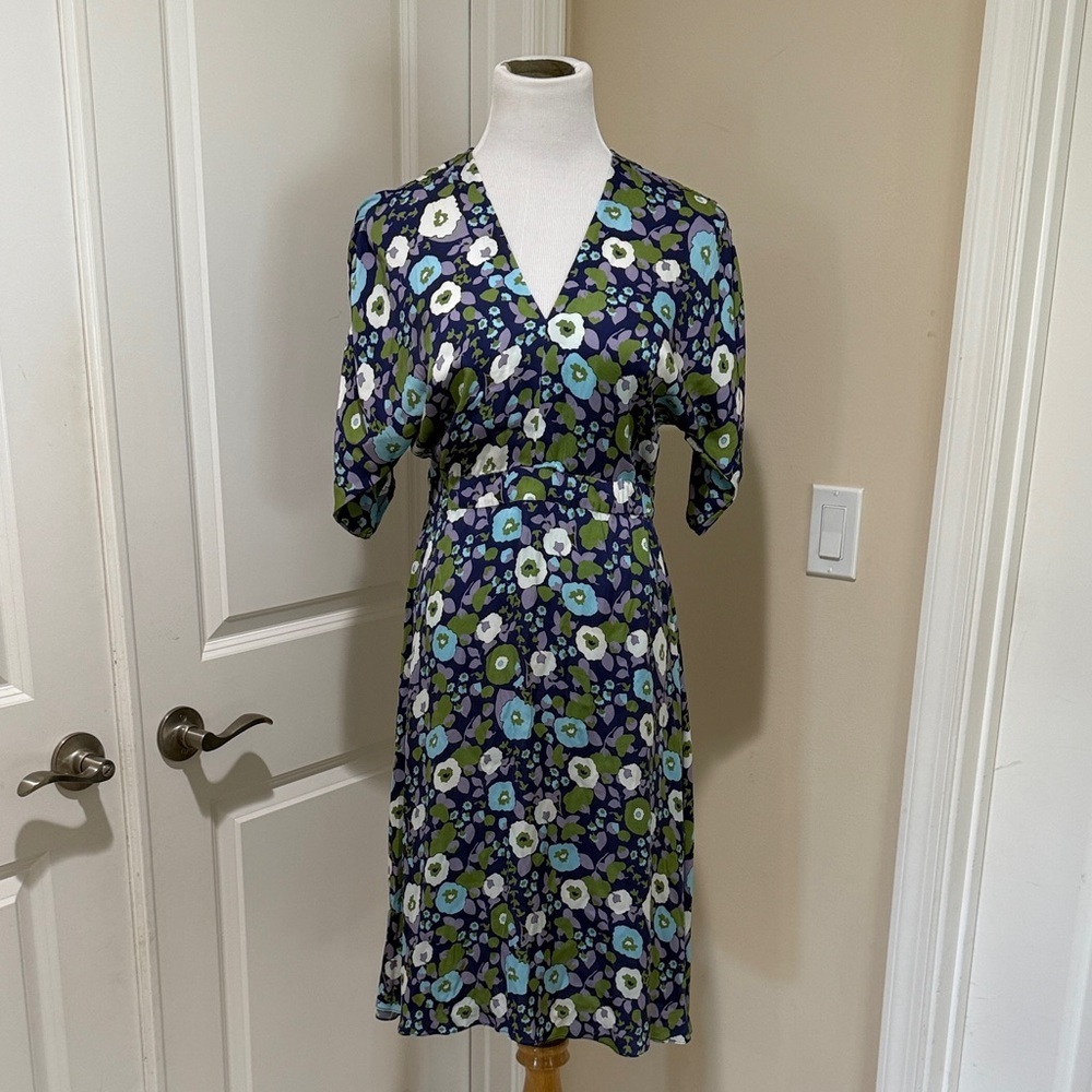 Tucker The Market Dress Stretch Georgette Silk Floral Vintage Midi Dress Size XS